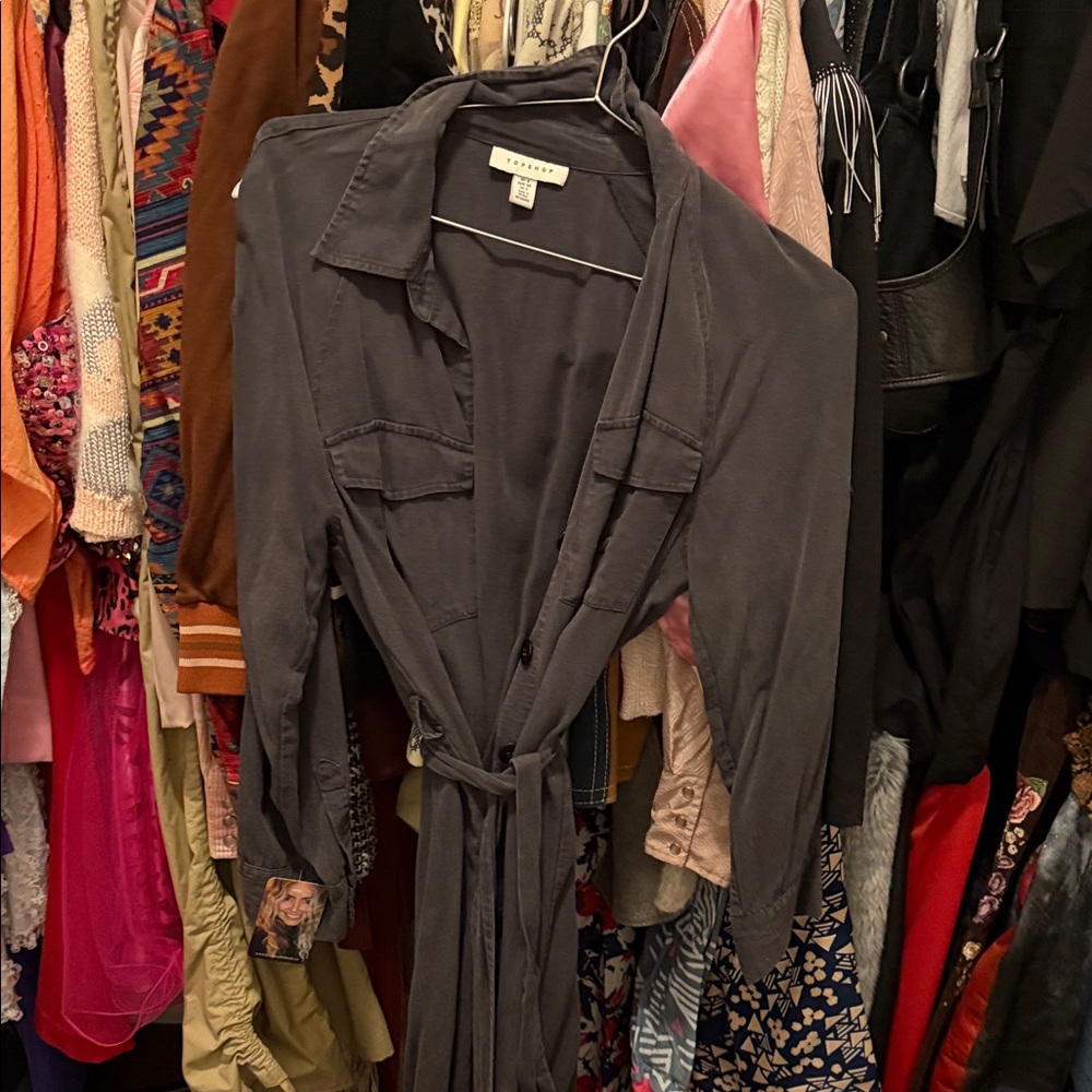 Topshop Charcoal Long Sleeve Dress